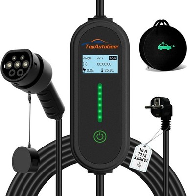 TopAutoGear E car charging cable type 2 Schuko 220v, 10M charging cable 3.68KW 1-phase