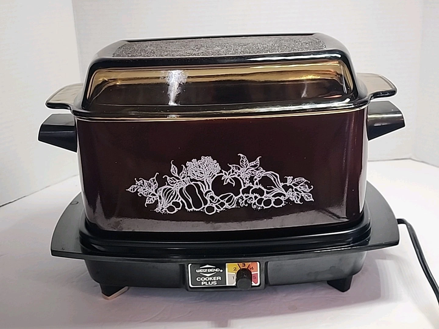 Vintage West Bend Cooker Plus 6 QT 5300 Autumn Harvest Glass Lid - Working