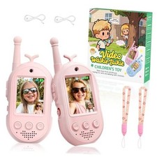 Upgraded Video Walkie Talkies for Kids, 2 Pack Rechargeable Pink/Pink