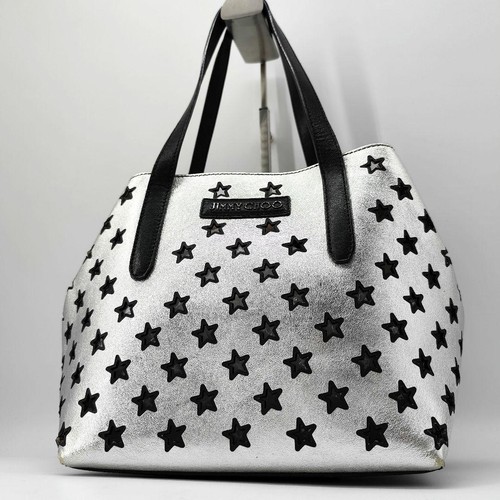 Jimmy Choo Sofia Leather Tote Bag Silver Star Studded Genuine Used Authentic