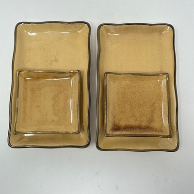 WCL Stoneware Serving Set 4pc Ochre Yellow Rectangular Trays Square Plates Sushi