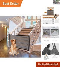 Magic Dog Gate for Stairs - Durable 30''x35'' Mesh Pet Gate with 6 Hooks