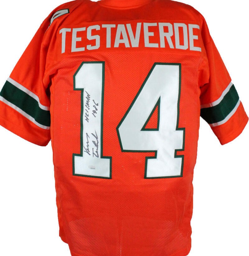 Vinny Testaverde Autographed Signed Miami Hurricanes Orange College Style Jersey w/Heisman-JSA W *Black 