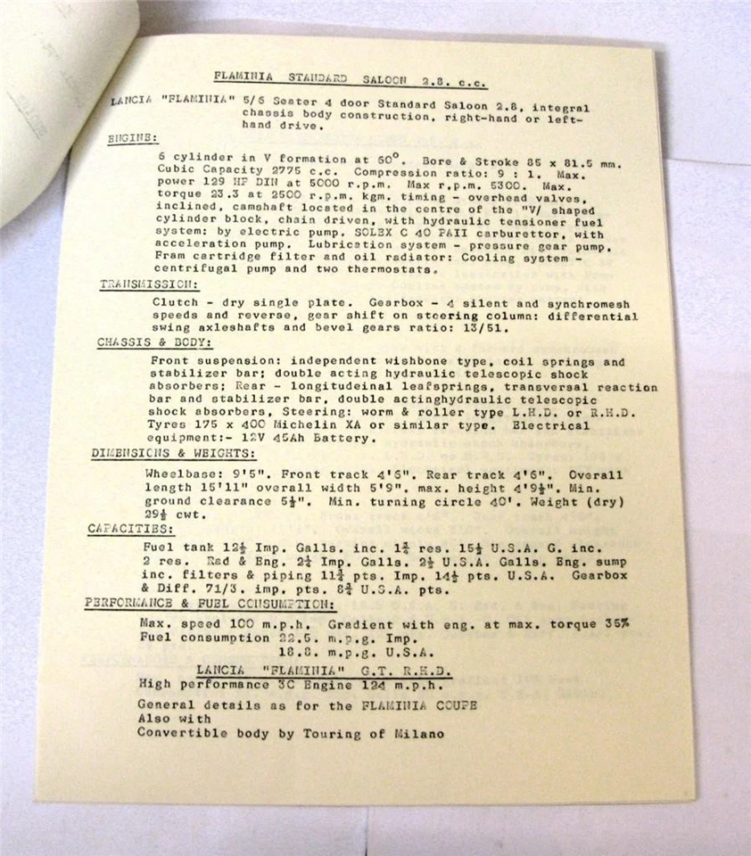 Hoja de especificaciones de coche LANCIA FLAVIA Zagato + Farina cupé + berlina estándar Foto 3 de 4