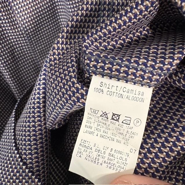 Camisa Ermenegildo Zegna Para Hombres Mediana Azul Marrón Pata de Gallo Botón Delantero Vestido Foto 4 de 4