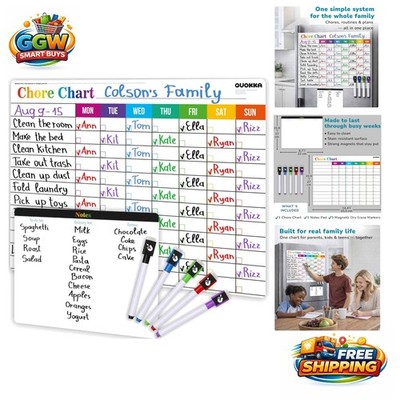 Magnetic Chore Chart for Kids: Visual Dry Erase Weekly Planner, Magnetic Markers