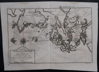 ZHOUSHAN ISLAND ZHEIJANG CHINA 1750 BELLIN UNUSUAL ANTIQUE COPPER ENGRAVED MAP