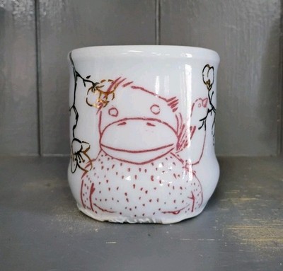 Ayumi Horie Pottery Mug Monkey Bird Cherry Blossom Silver Gold Luster Porcelain 