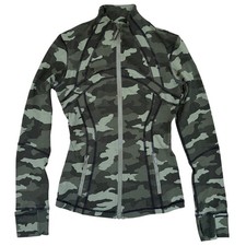 Lululemon Define Jacket Women 4 Green Camo Full Zip Pockets Activewear Yoga