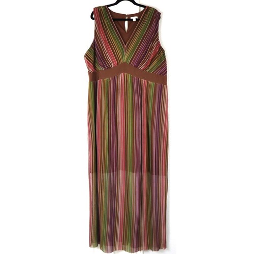 Cato Brown Striped Dress Boho Long Maxi Layered V Neck Sleeveless Plus 22 / 24W