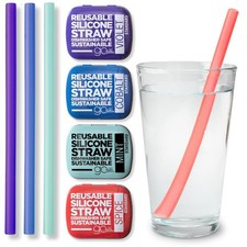 GoSili Reusable Silicone Straws, 8" (4 Pack), Cobalt/Mint/Spice/Violet 