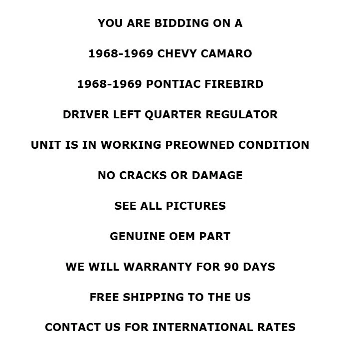 1968 1969 Chevy Camaro Firebird Pasenger Right Quarter Window Regulator OEM - Image 2 of 4