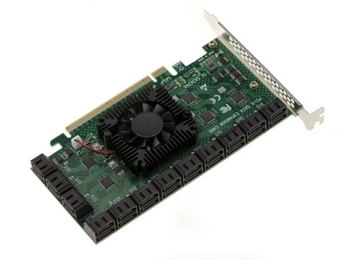Carte contrôleur PCIe 3.0 16x avec 24 ports SATA 6G. Chipset ASM1812 et ASM1064.