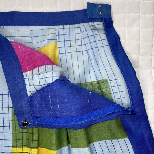 Colorblock Leinen A Linie Rock Taschen Plissee Sommer Festival schön klein Vintage - Bild 3 von 11