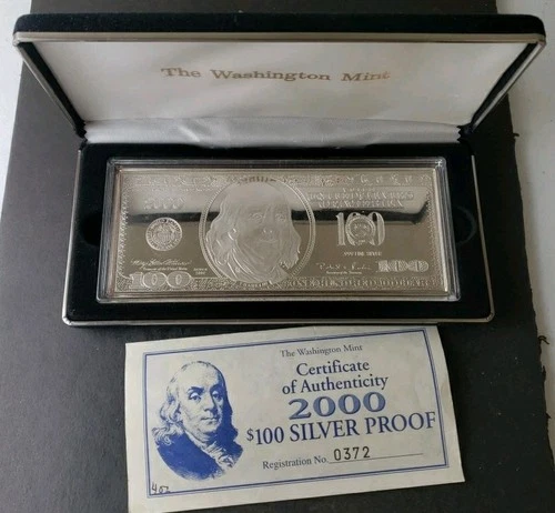 2000 Proof 4oz Silver Bar Fashioned after a Franklin Note