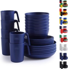 Plastikgeschirr Set 24-tlg. für 6 Personen Teller Schüsseln Tassen Garten Cam...