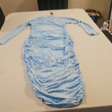 Fashion Nova Blue White Tie Dye Ruched Maxi Dress Long Sleeve High Neck M