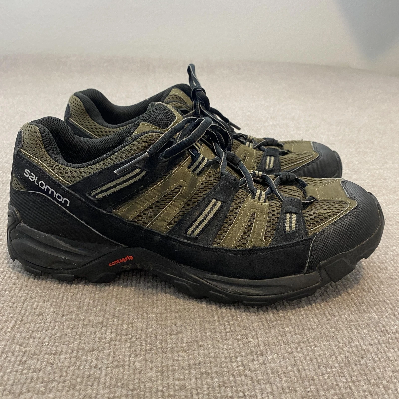 Salomon Shoes Mens Size 11 Green Mesh Trail Hiking Sneakers Contagrip Athletic