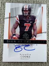 BRANDIN COOKS 2014 SP AUTHENTIC SIGN OF THE TIMES ON CARD ROOKIE AUTO RC. rookie card picture