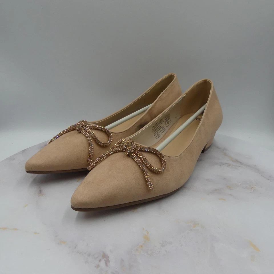 Zapatos Avenue para mujer talla 9W beige Zoey tacón bajo bloque punta lazo Foto 3 de 4