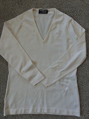 Givenchy Sport Men's Ivory V-Neck Knit Pullover Sweater Logo Long Sleeve