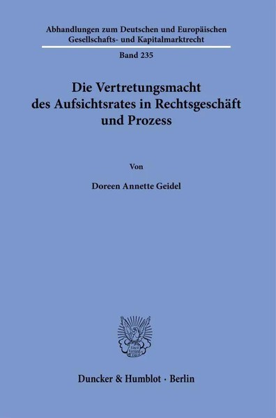 Doreen Annette Geidel | Die Vertretungsmacht Des Aufsichtsrates In...-image