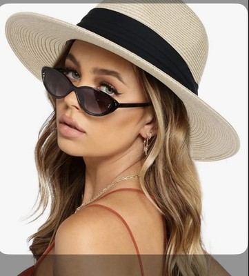 nwt Wide-Brim Straw Hat NWT Twig & Arrow Straw Hat Sun Wide Brim Tropical New Blue  main image 2