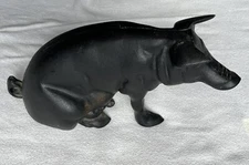 Vintage Black Cast Iron Metal Pig Piggy Bank / Doorstop - 10"x5" - 3+ LBS