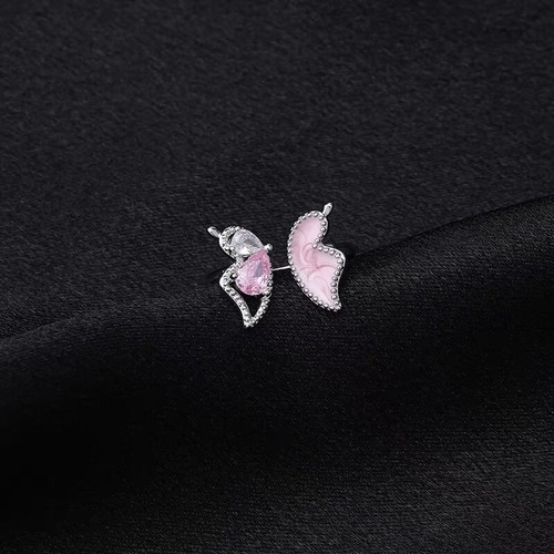 Pink Butterfly Adjustable Ring 925 Sterling Silver Women Girl Jewellery Gifts - Picture 3 of 3