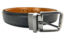 Mens Belt Reversible Synthetic Leather Black Brown 47.5" Long Pewter Buckle