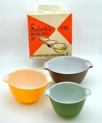 VINTAGE Raro mediados de siglo Anchor Hocking suburbia cuencos