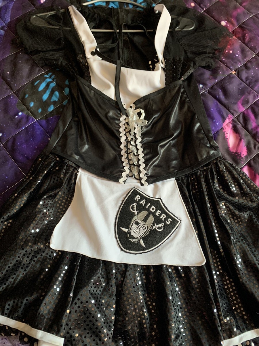raiders dress for women Women's Las Vegas Black/Silver Game Day Costume Set Material has a four Las Vegas Raiders Women's Varsity