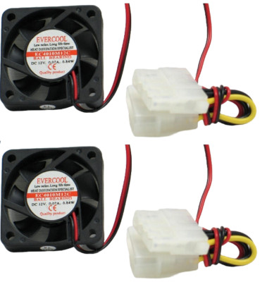 2x Evercool 40mm x 10mm EC4010M12C Computer Case Cooling Fan 4-Pin Molex