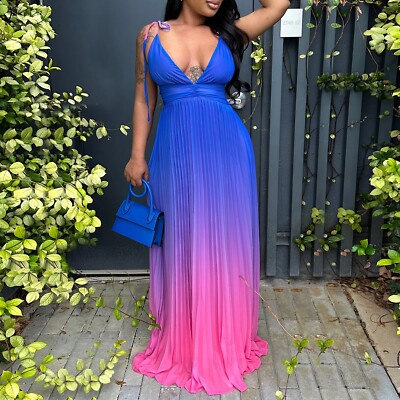 Women Wedding Bridesmaid Dress Halter Prom Maxi Dress Gradient Evening Gown  | eBay