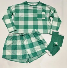 Women's 3pc Socks and Pajama Set - Colsie Green Medium