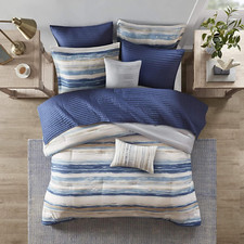 Marina 8-Piece King Comforter Set - Modern Luxury Seersucker Blue Bedding