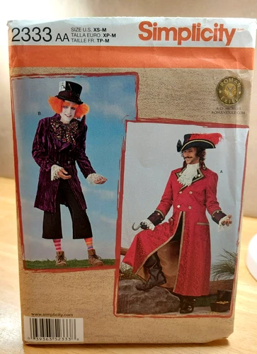 Simplicity 2333 Pattern Mad Hatter and Ship's Captain Cosplay Costume Sizes XS-M