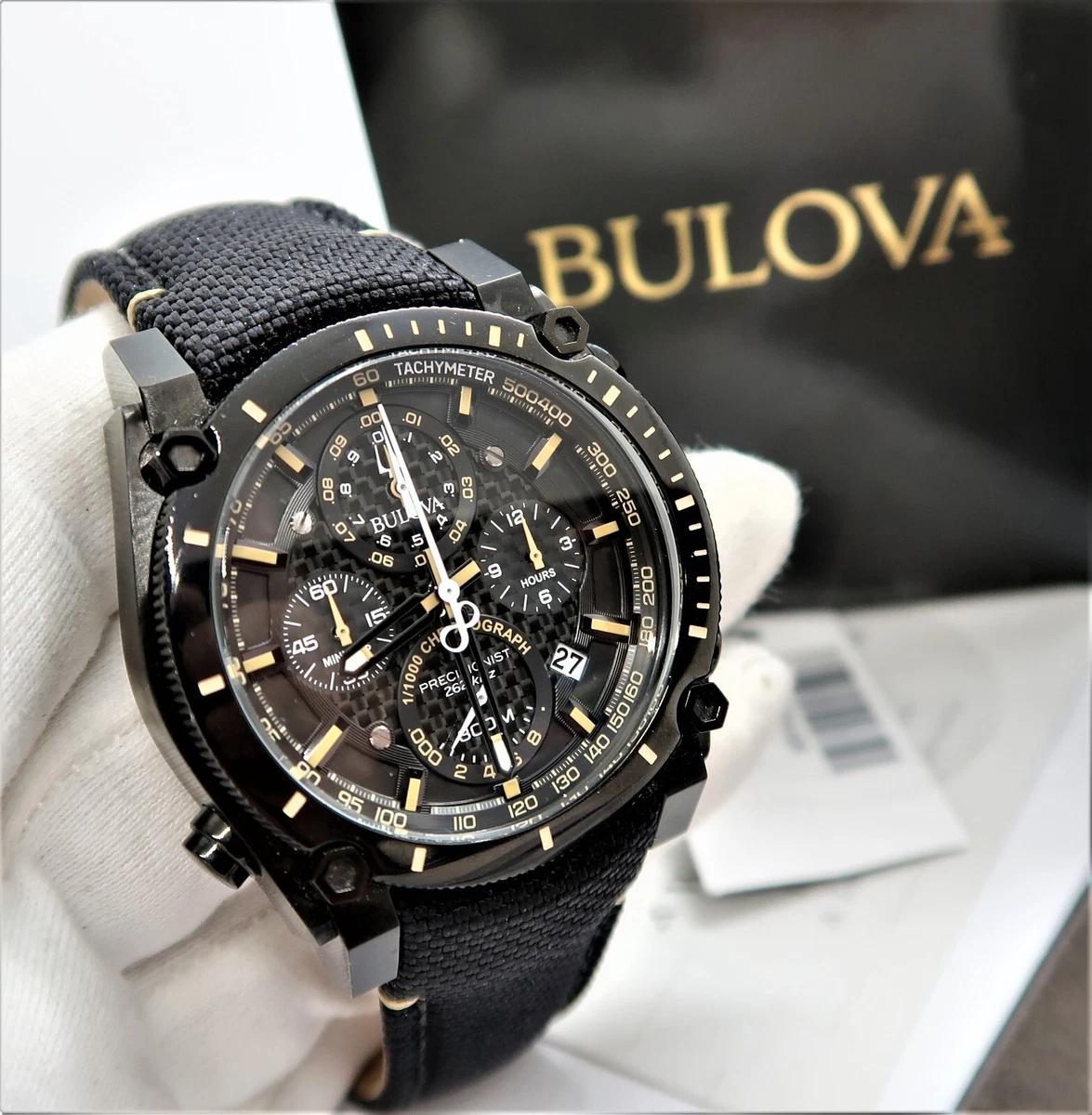 BULOVA Military Precisionist Chrono 46mm NEGRO ION NYLON RELOJ PARA HOMBRE con caja S1