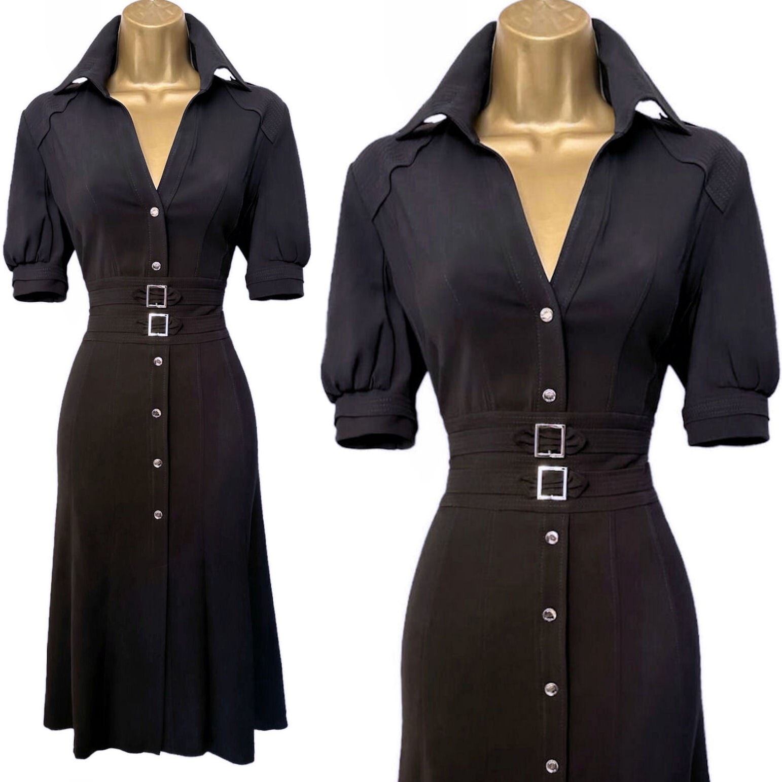 Karen Millen UK 14 (US 10) STUNNING VINTAGE BLACK MILITARY STYLE SHIRT