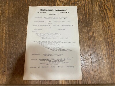 Willowbrook Restaurant Menu Fair Haven New Jersey NJ 1950's 1960's Vintage MCM