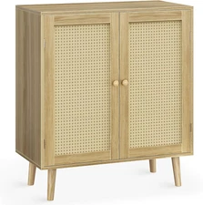 Huuger Buffet Cabinet with Storage, Storage Cabinet with PE Rattan Decor Doors,