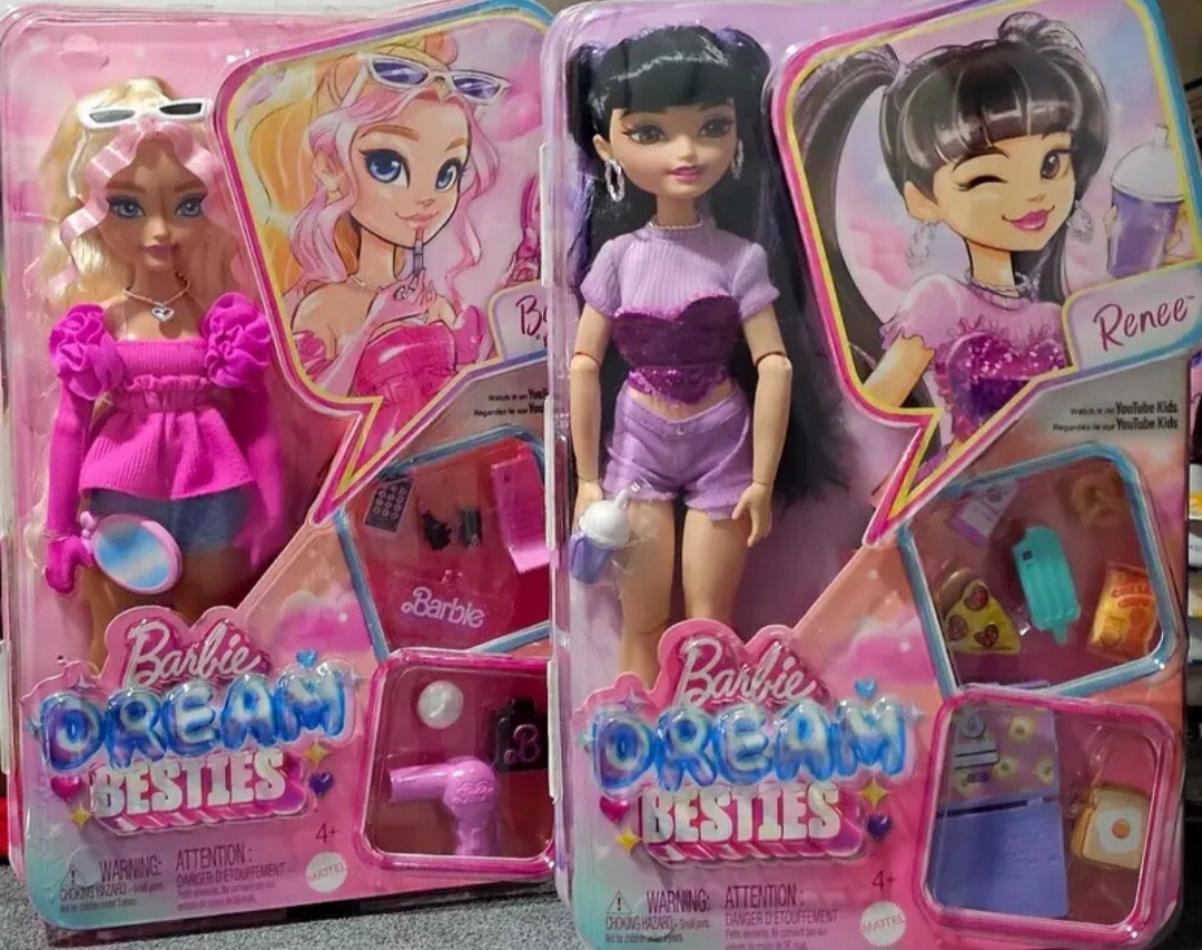 Barbie Dream Besties Renee & Malibu Fashion Doll Set, 11 Food Themed Accessories