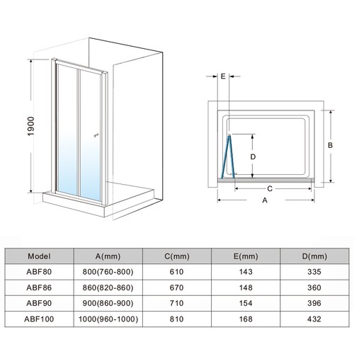 Folding Showe Door Bifold Shower Screen Wall to Wall Size 800/860/900/1000mm - Picture 11 of 22