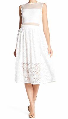 Love...Ady ~ White Illusion Mesh Floral Lace Fit & Flare Party Dress L NEW $178 | eBay Love...Ady ~ White Illusion Mesh Floral Lace Fit & Flare Party Dress L NEW $178 | eBay