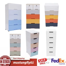 5-Tier Plastic 5 Drawers Dresser Storage Cabinet Bedroom Chest Closet Organizer