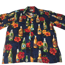 The Hawaiian Original Hilo Hattie Bottle Beer Brewery Hawaiian Aloha Shirt Sz XL