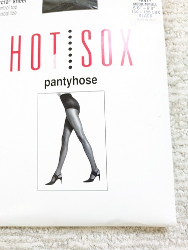 Hot Sox Black Pantyhose Womens M High Cut Panty Lace Lycra Sheer Y2K Sexy - Picture 4 of 7