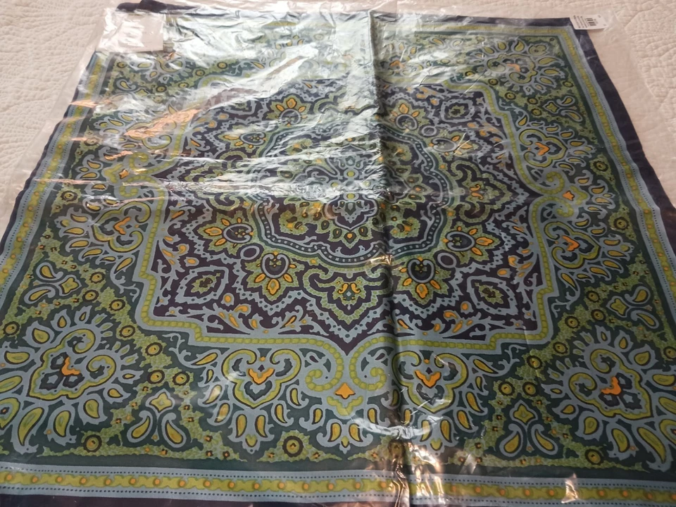 Funda de almohada Pottery Barn Accents seda-algodón azul verde estampado de bloques cachemira 18" Foto 3 de 4