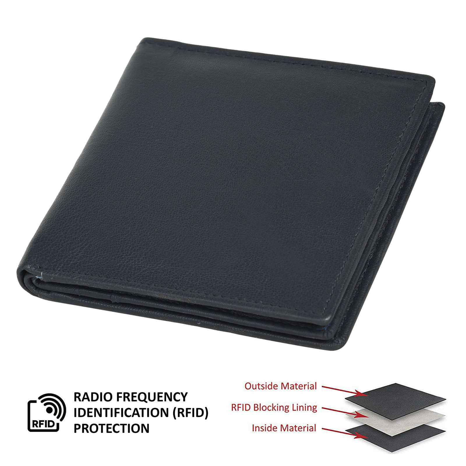 Leatherboss Genuine Leather Men Hipster RFID Protected Bifold Wallet ,Black