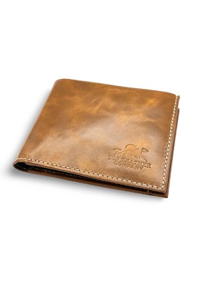 Top Leather Company Made In Turkey Men's Bi fold Wallet Flap ID Multi Card Brown